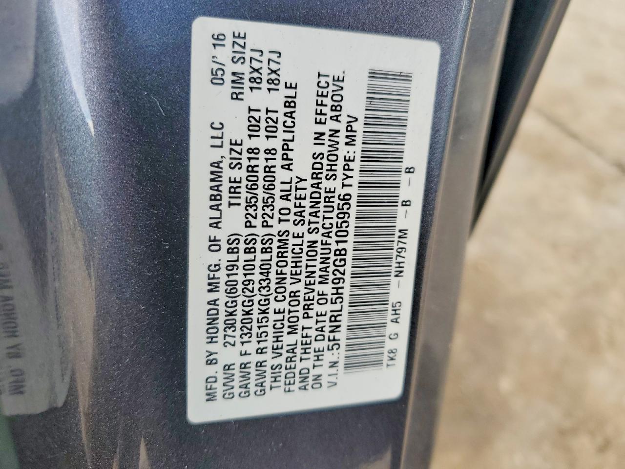 2016 HONDA ODYSSEY
