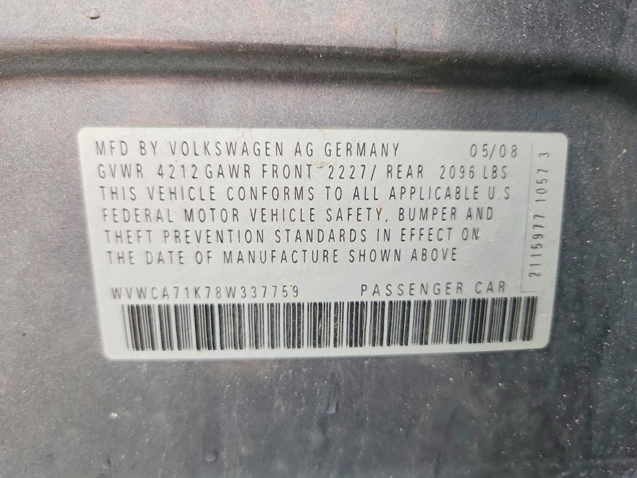 2008 VOLKSWAGEN RABBIT
