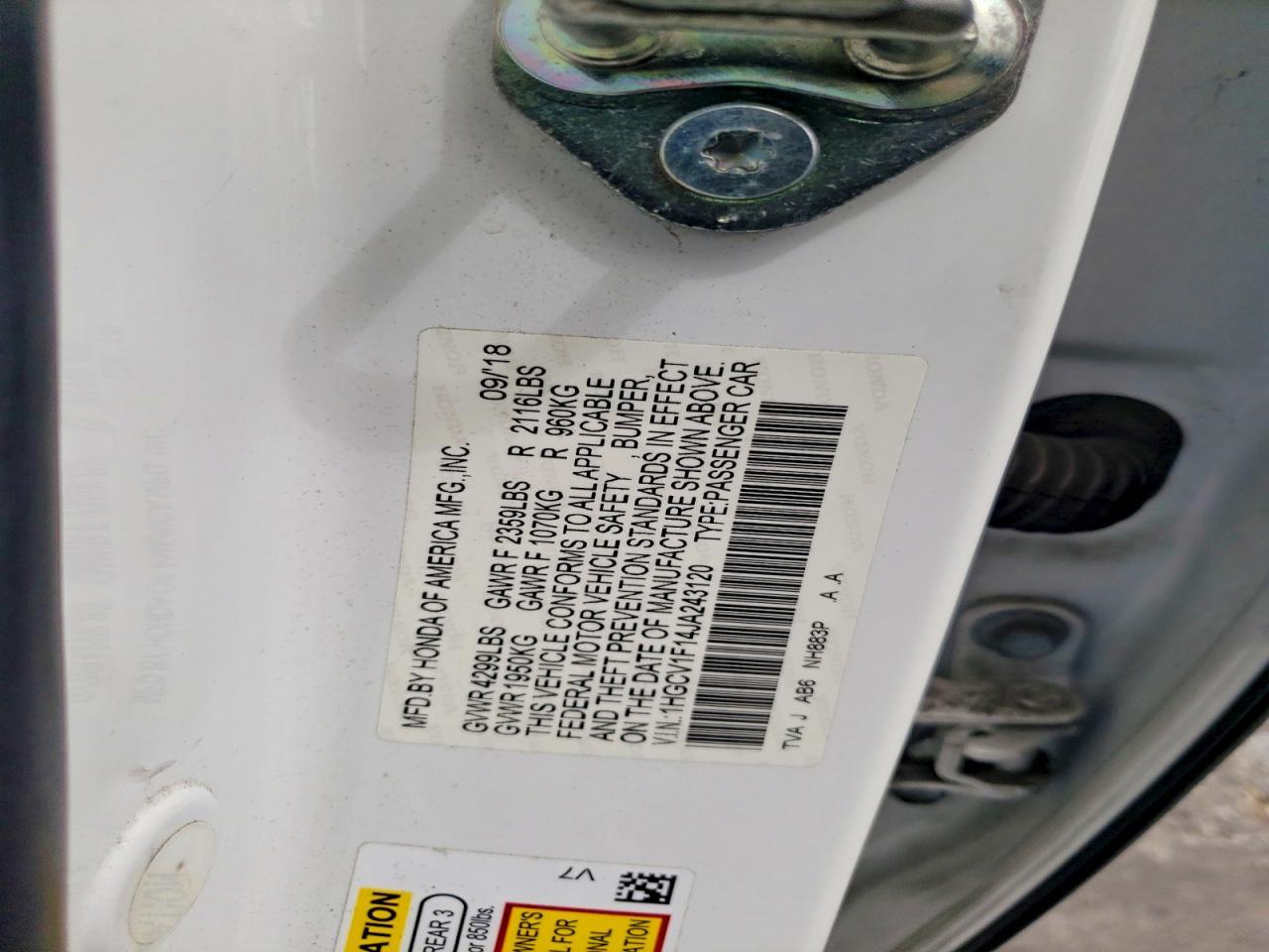 2018 HONDA ACCORD
