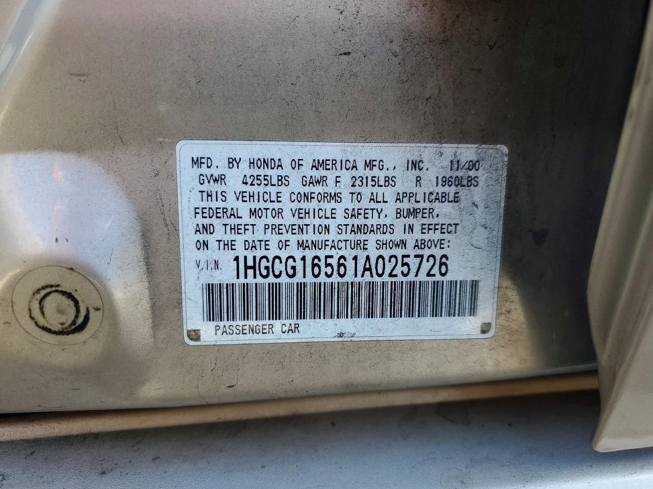 2001 HONDA ACCORD