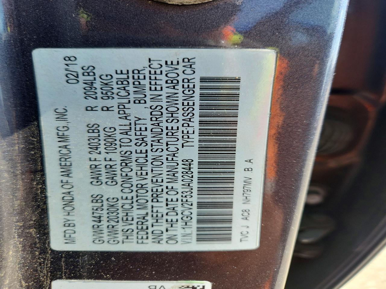 2018 HONDA ACCORD