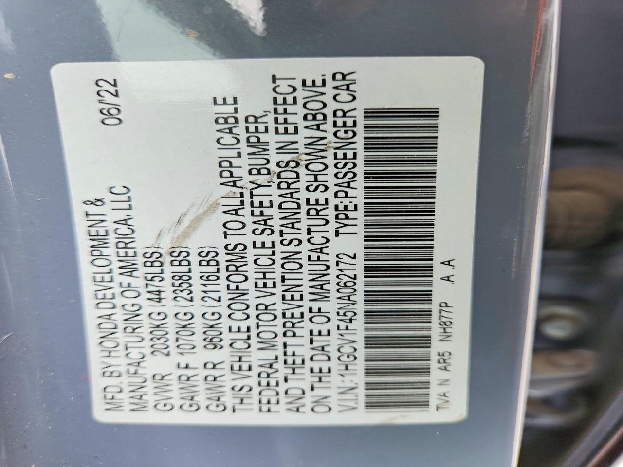 2022 HONDA ACCORD