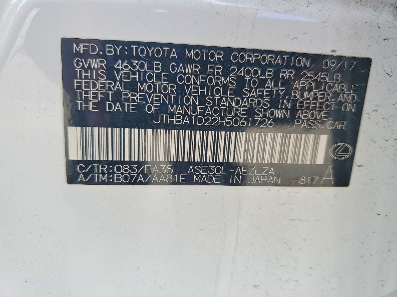 2017 LEXUS IS 200t