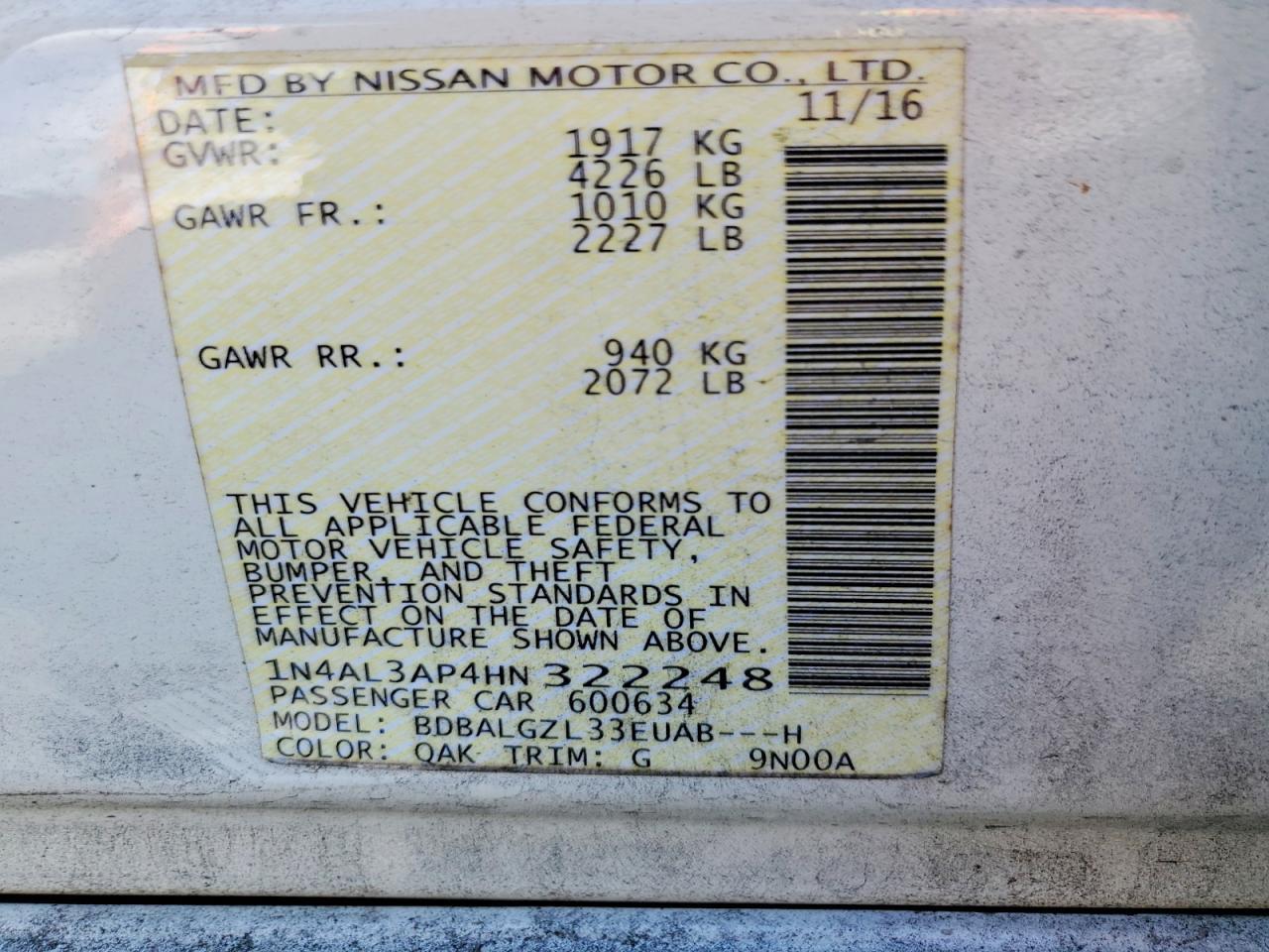 2017 NISSAN ALTIMA
