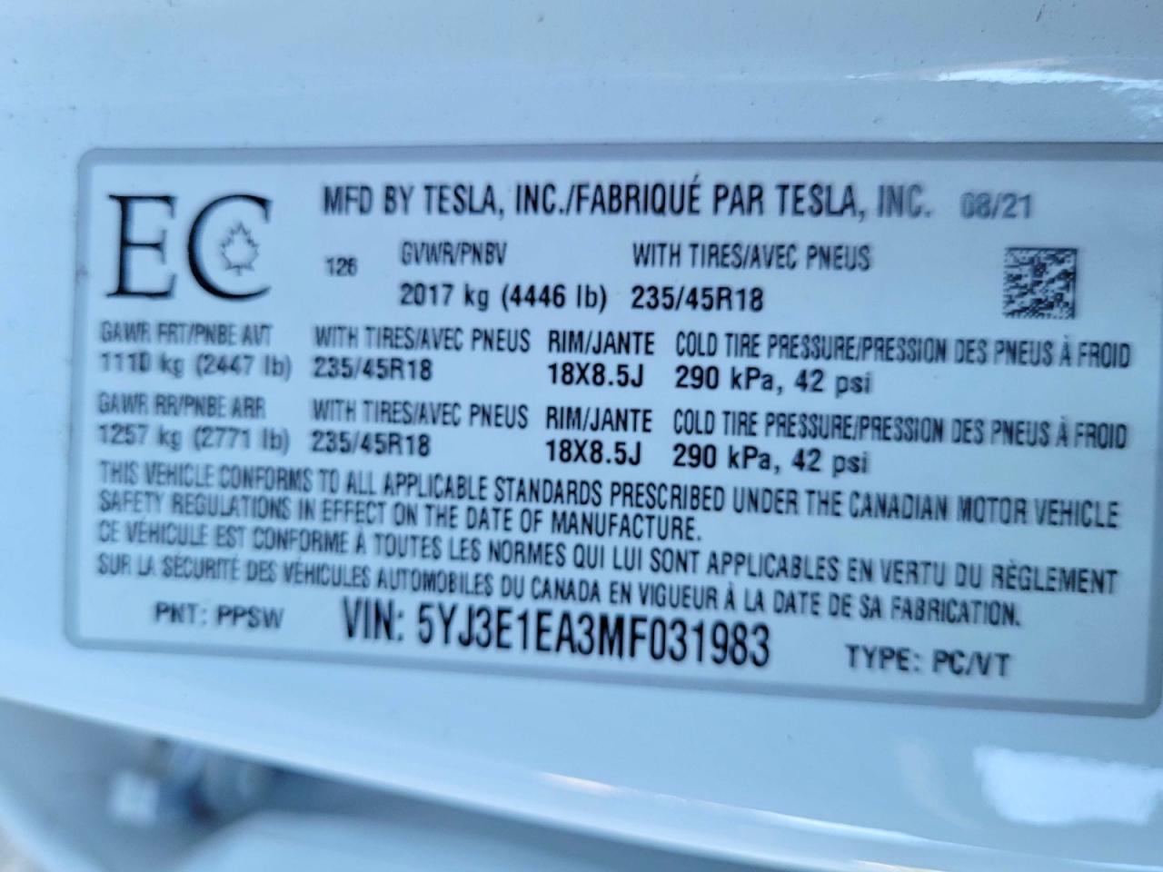 2021 TESLA MODEL 3