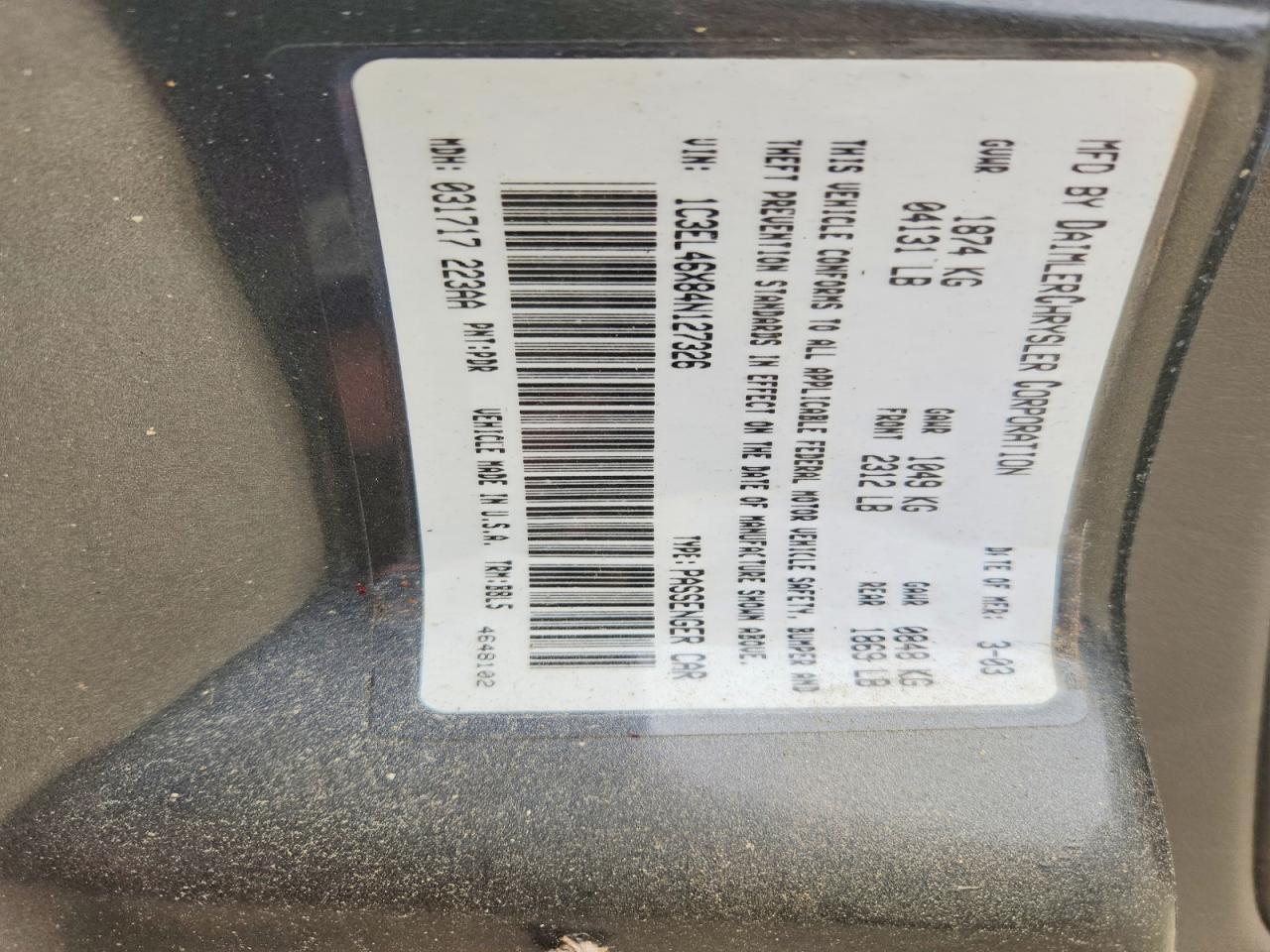 2004 CHRYSLER Sebring