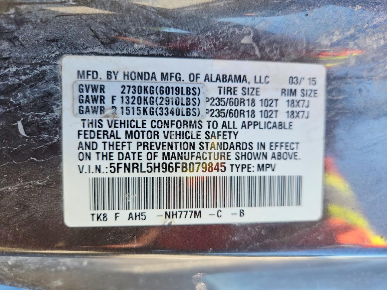 2015 HONDA ODYSSEY