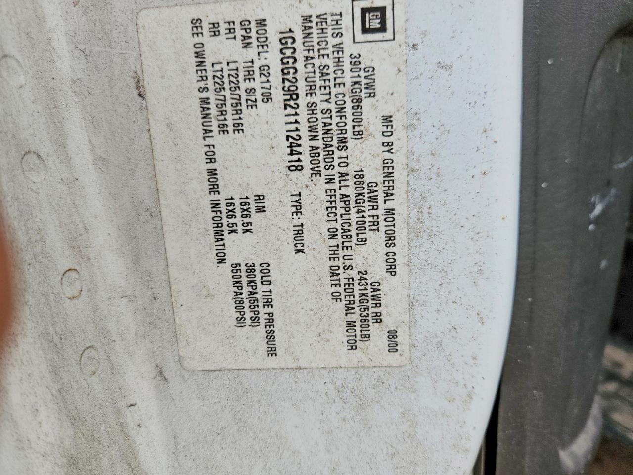 2001 CHEVROLET EXPRESS 2500