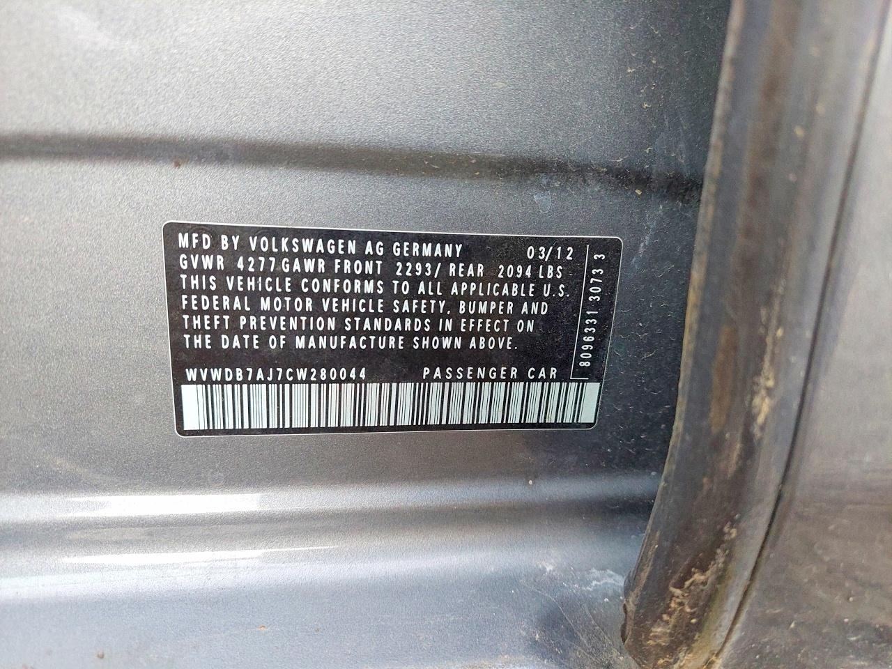 2012 VOLKSWAGEN GOLF
