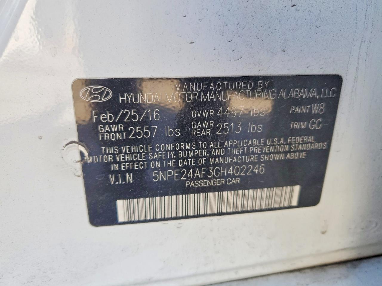 2016 HYUNDAI SONATA