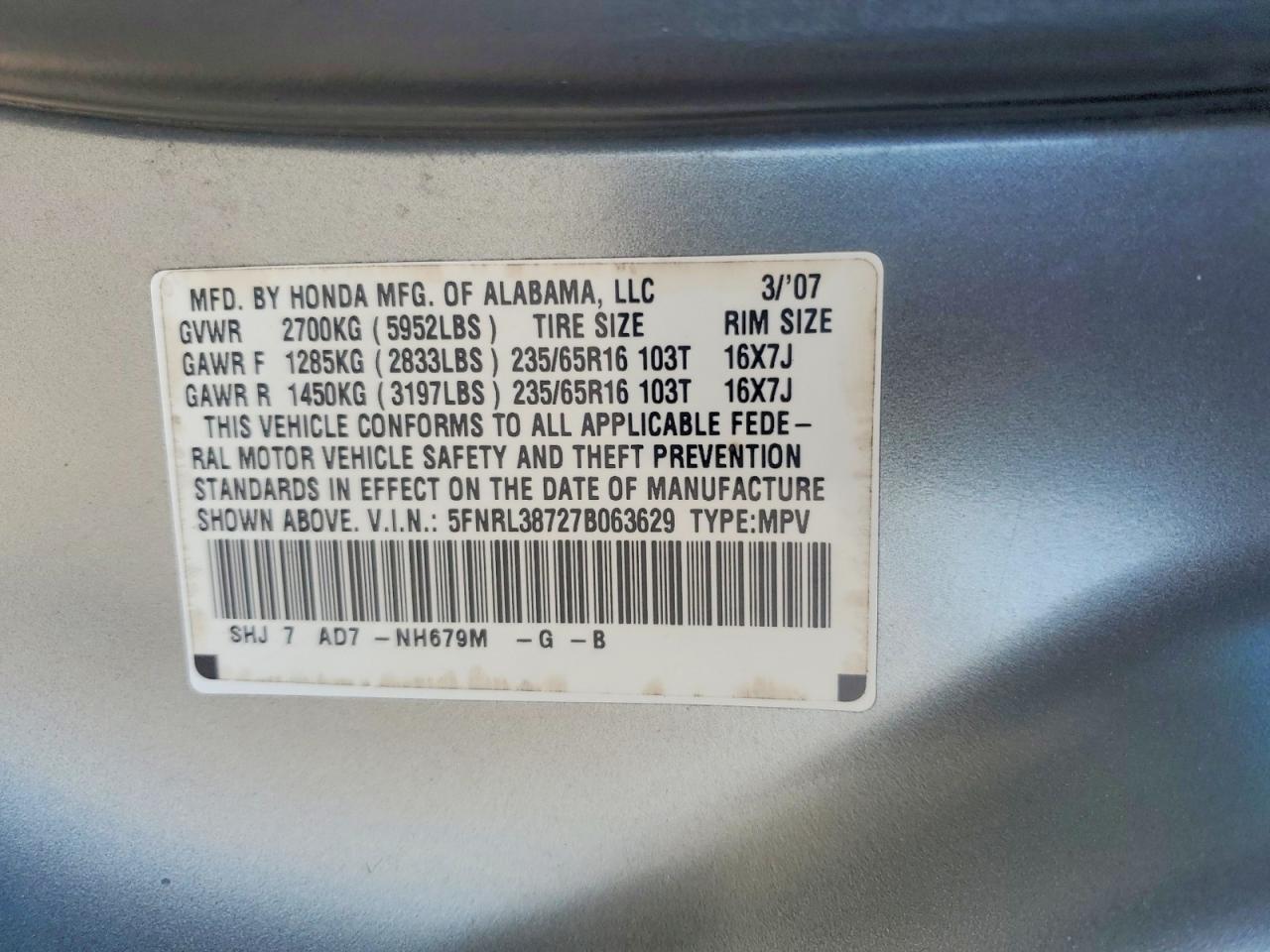 2007 HONDA ODYSSEY