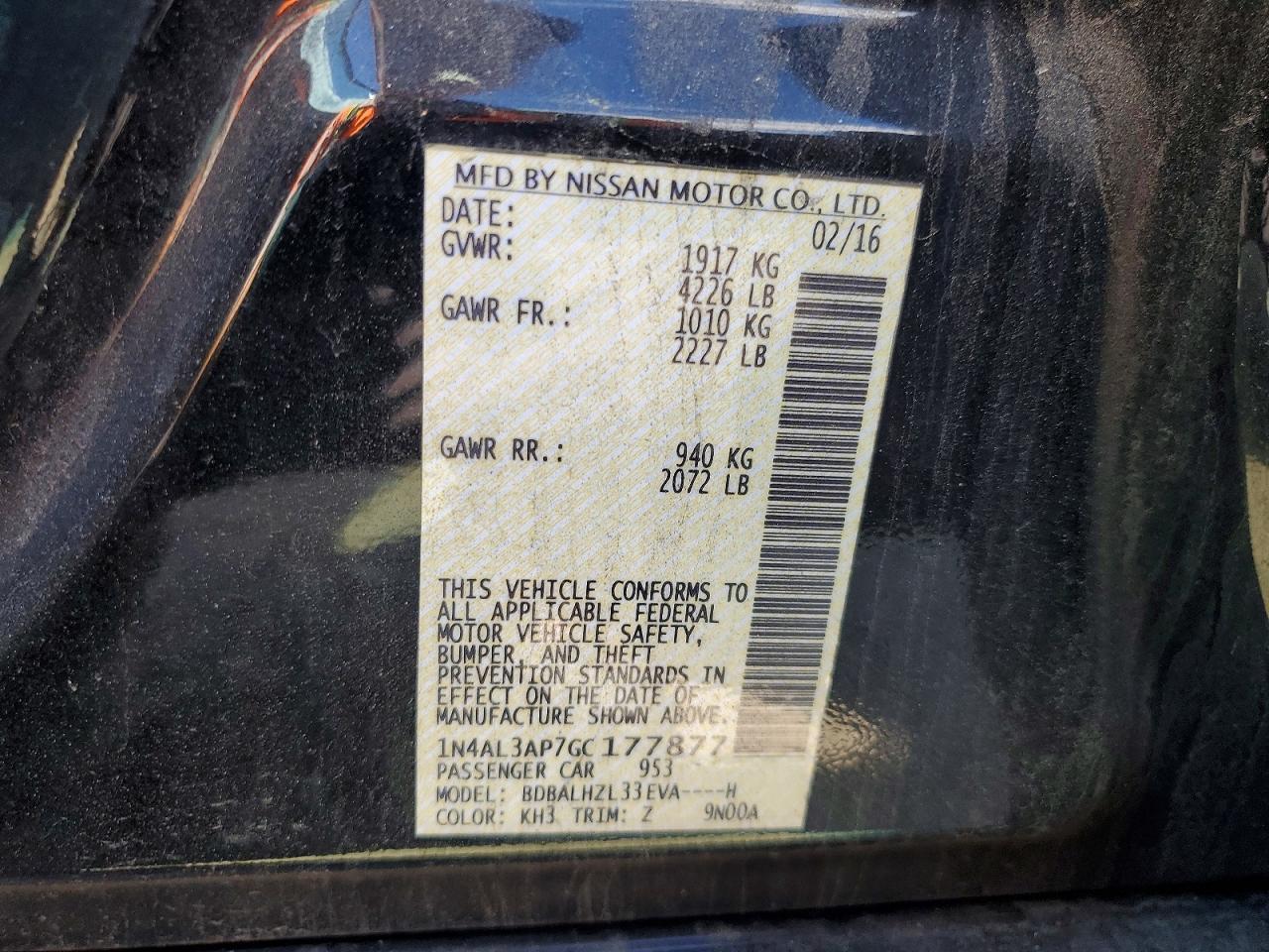 2016 NISSAN ALTIMA