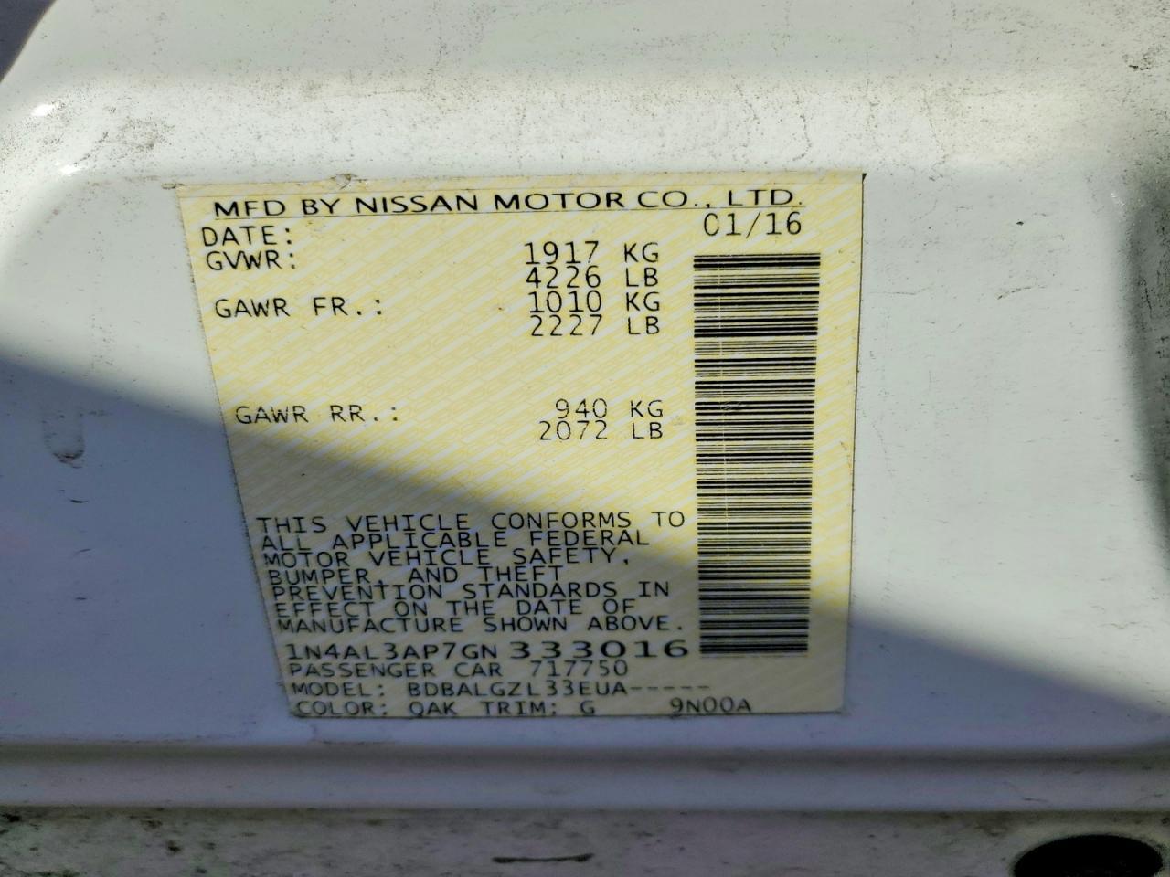 2016 NISSAN ALTIMA