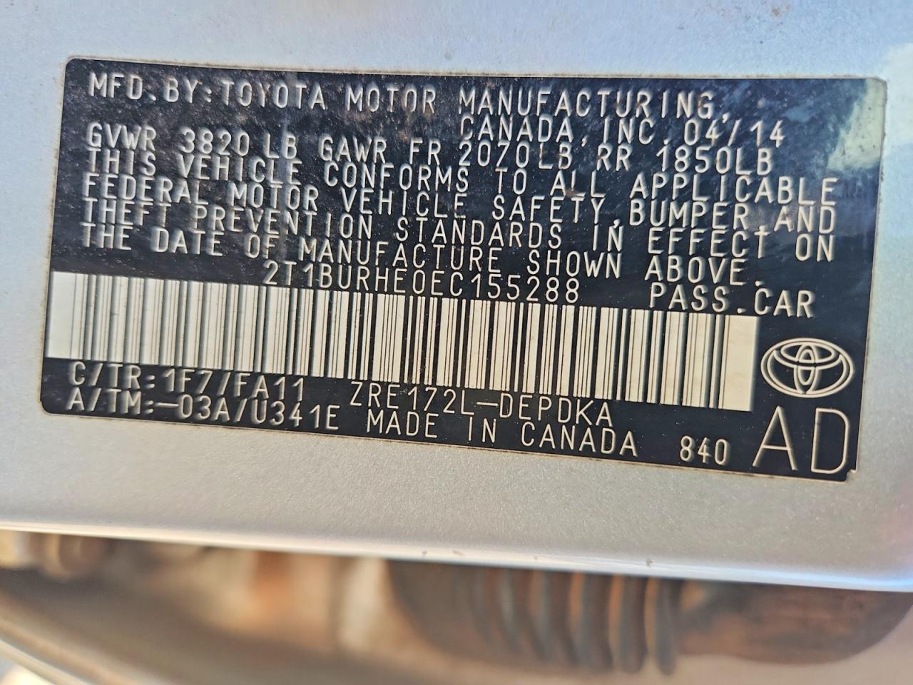 2014 TOYOTA COROLLA