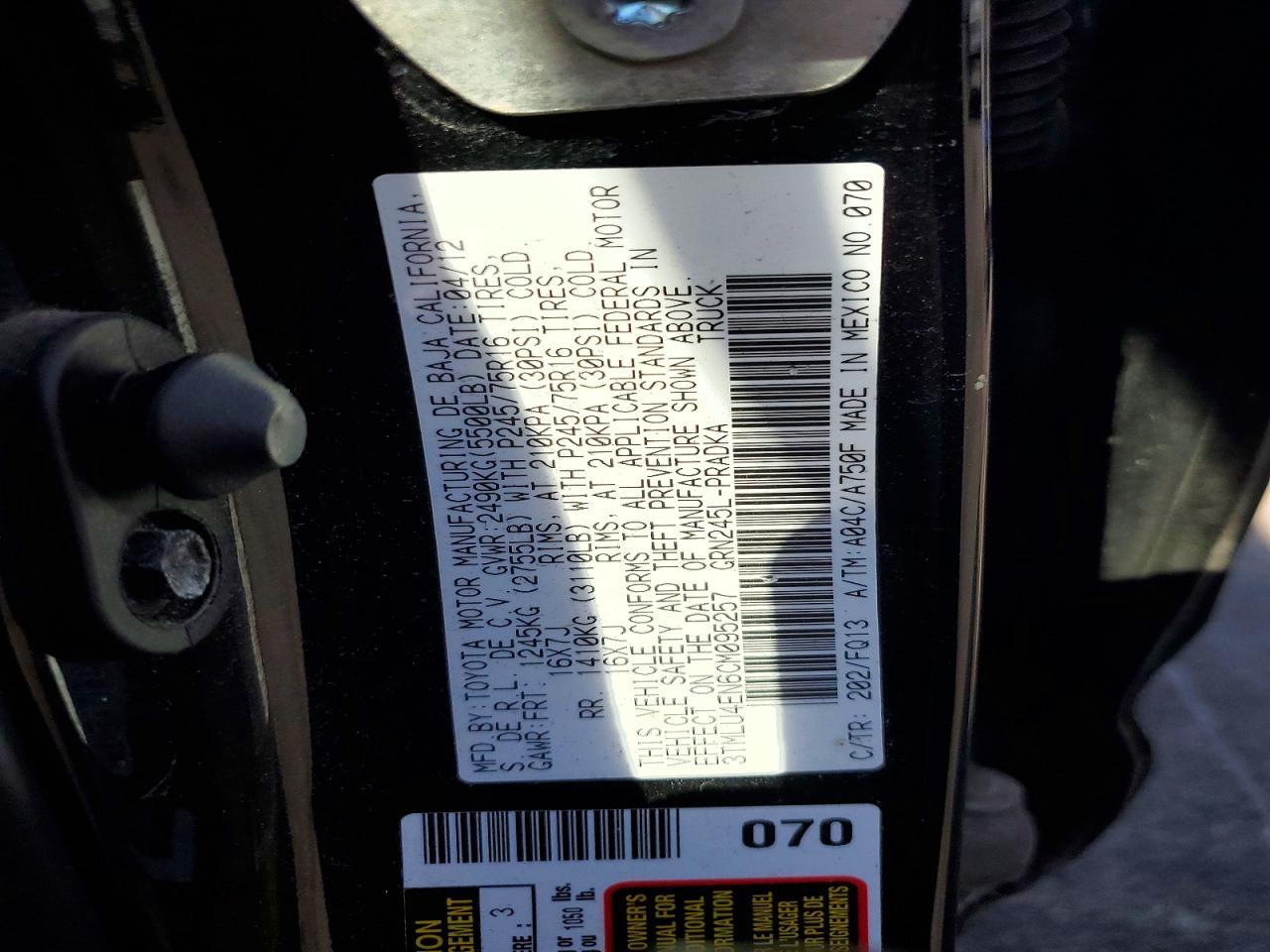 2012 TOYOTA TACOMA