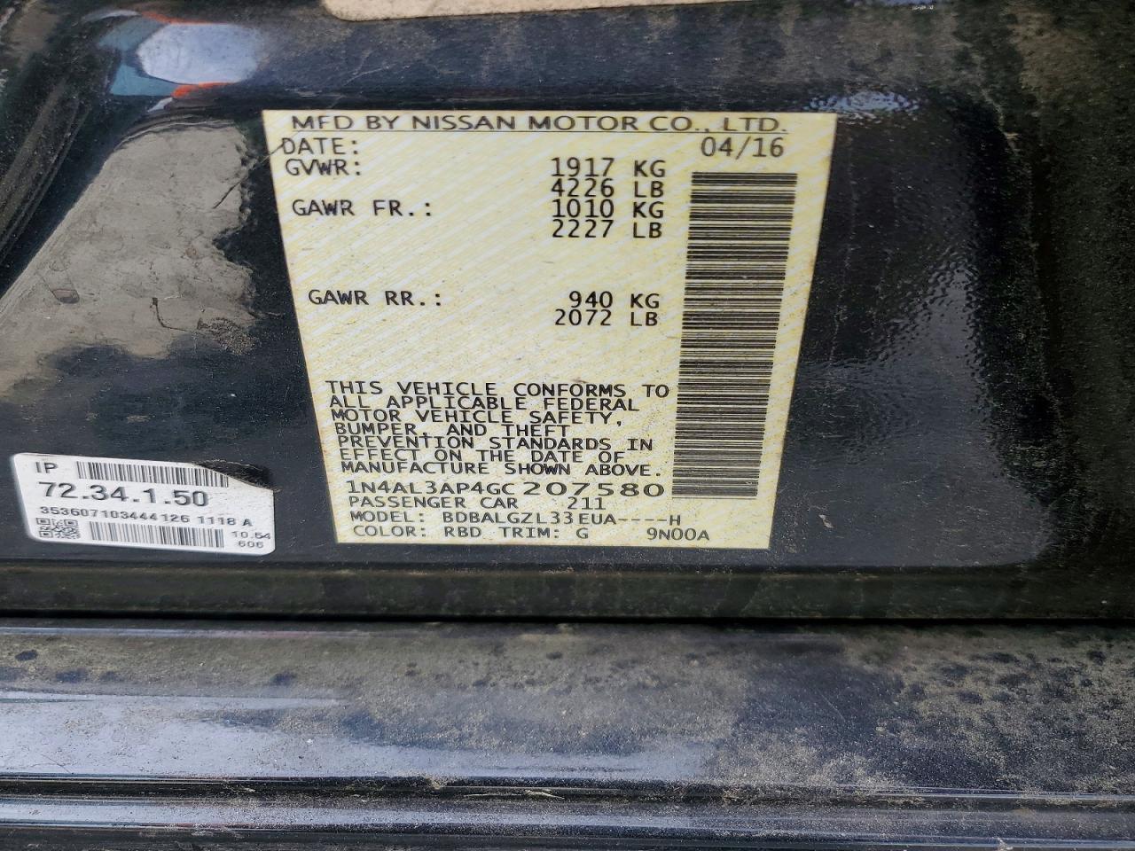 2016 NISSAN ALTIMA
