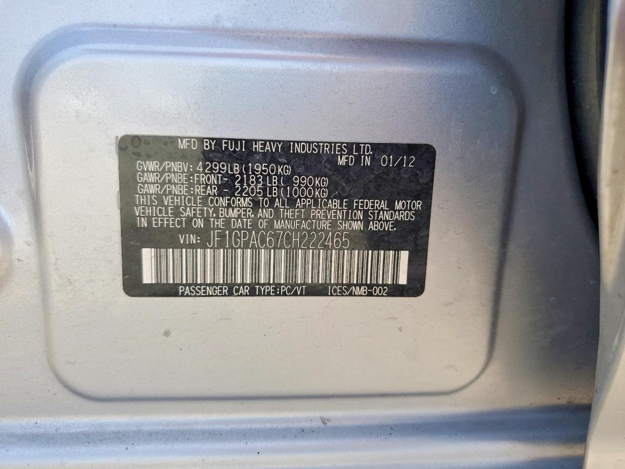 2012 SUBARU IMPREZA
