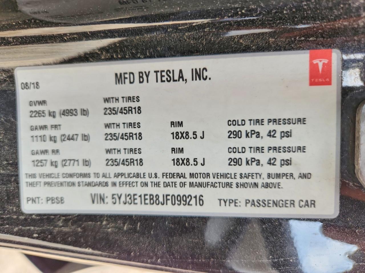 2018 TESLA MODEL 3