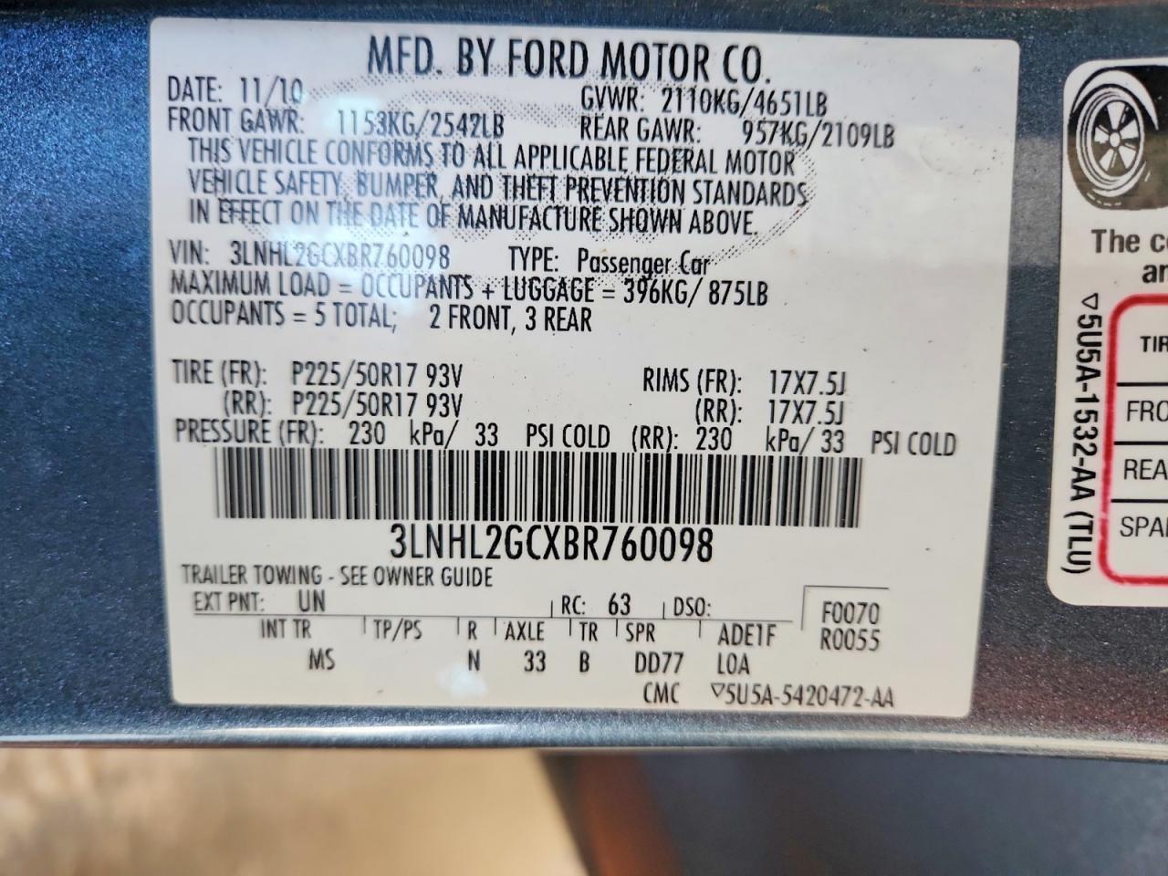2011 LINCOLN MKZ