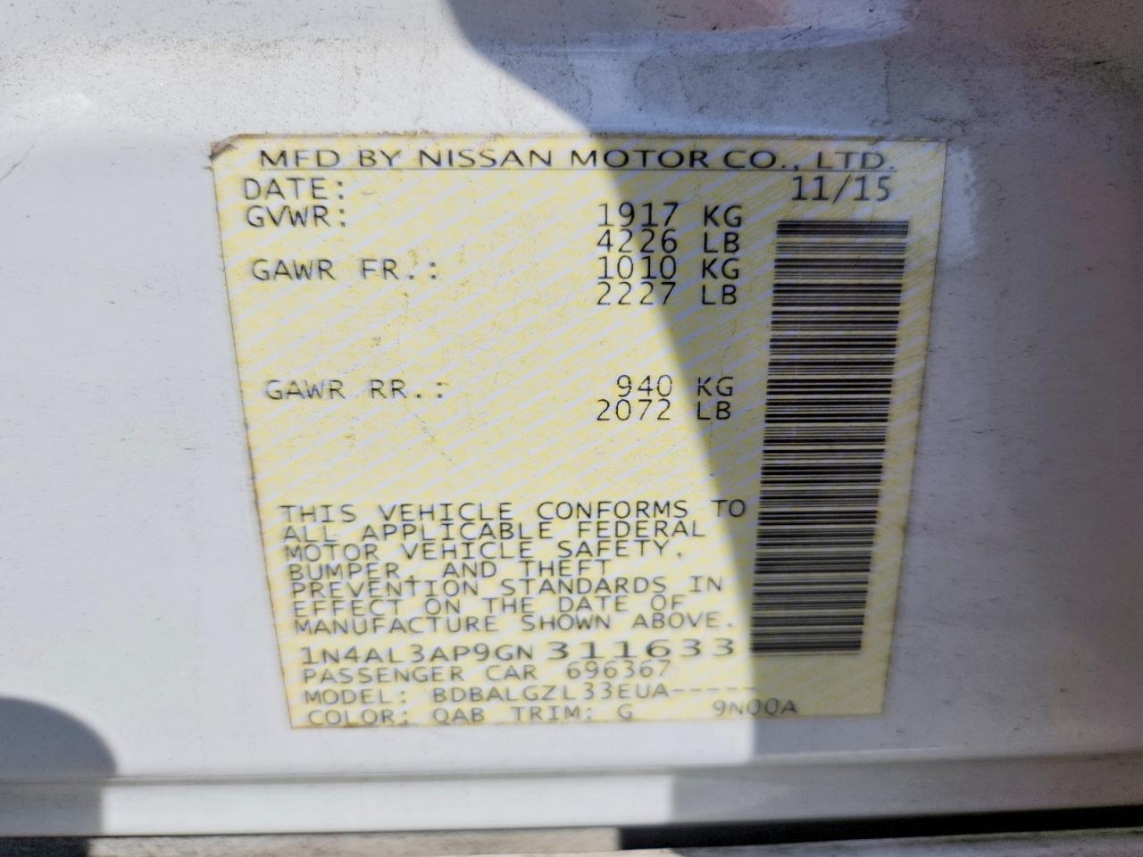 2016 NISSAN ALTIMA