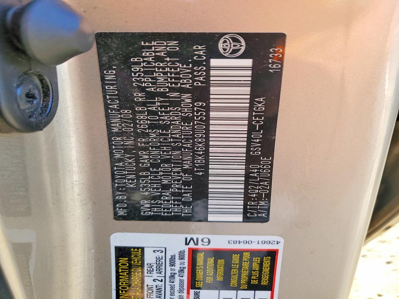 2009 TOYOTA CAMRY
