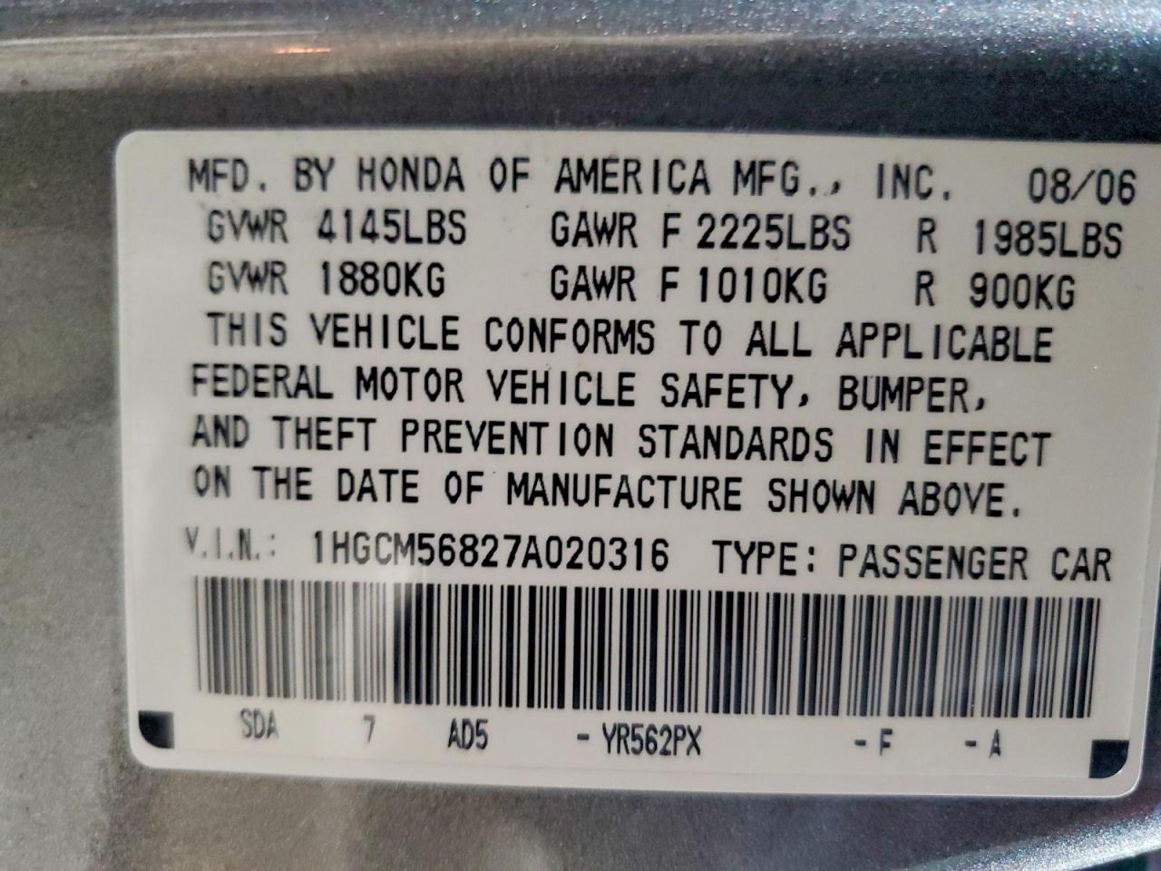 2007 HONDA ACCORD