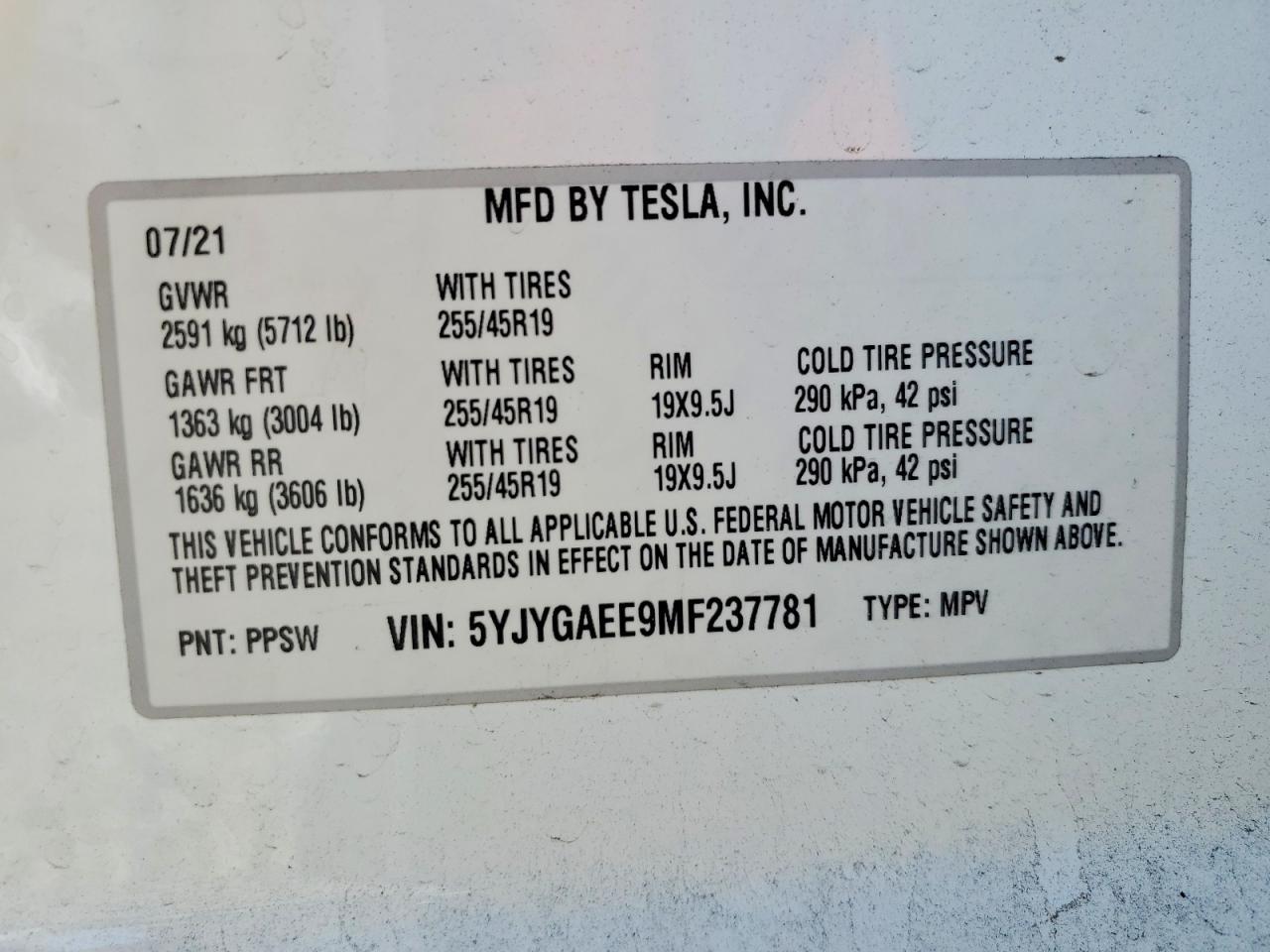 2021 TESLA MODEL Y