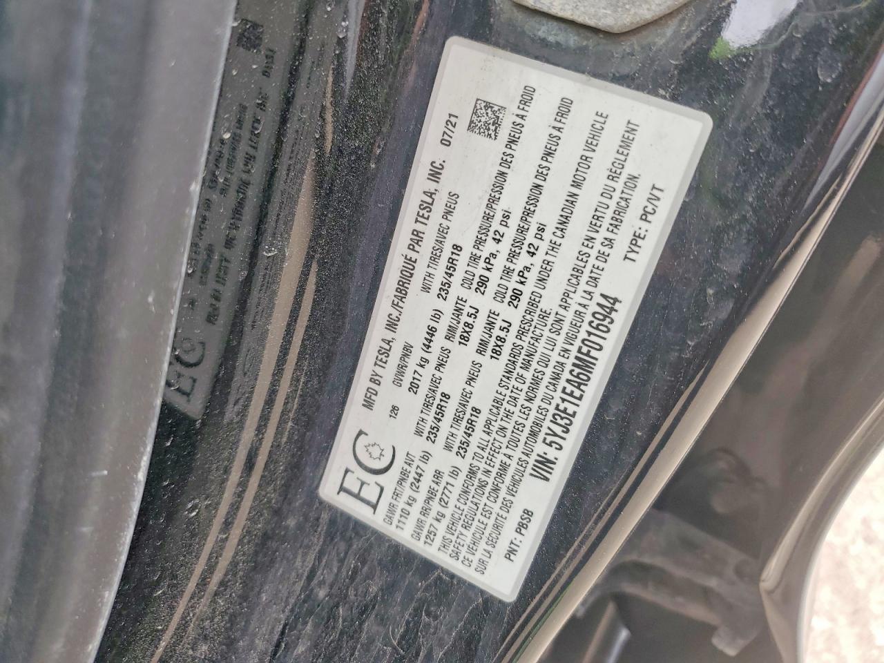 2021 TESLA MODEL 3