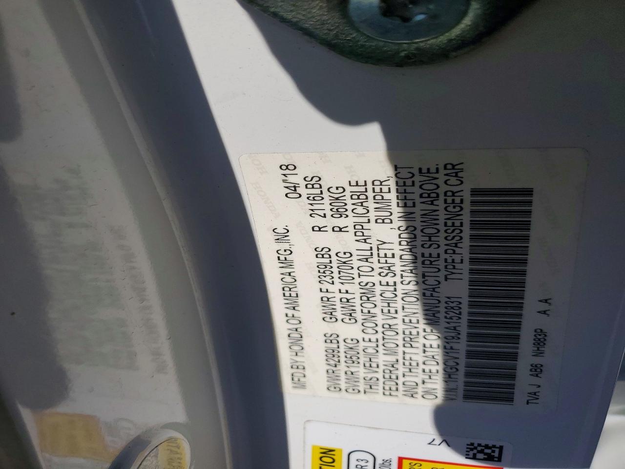 2018 HONDA ACCORD