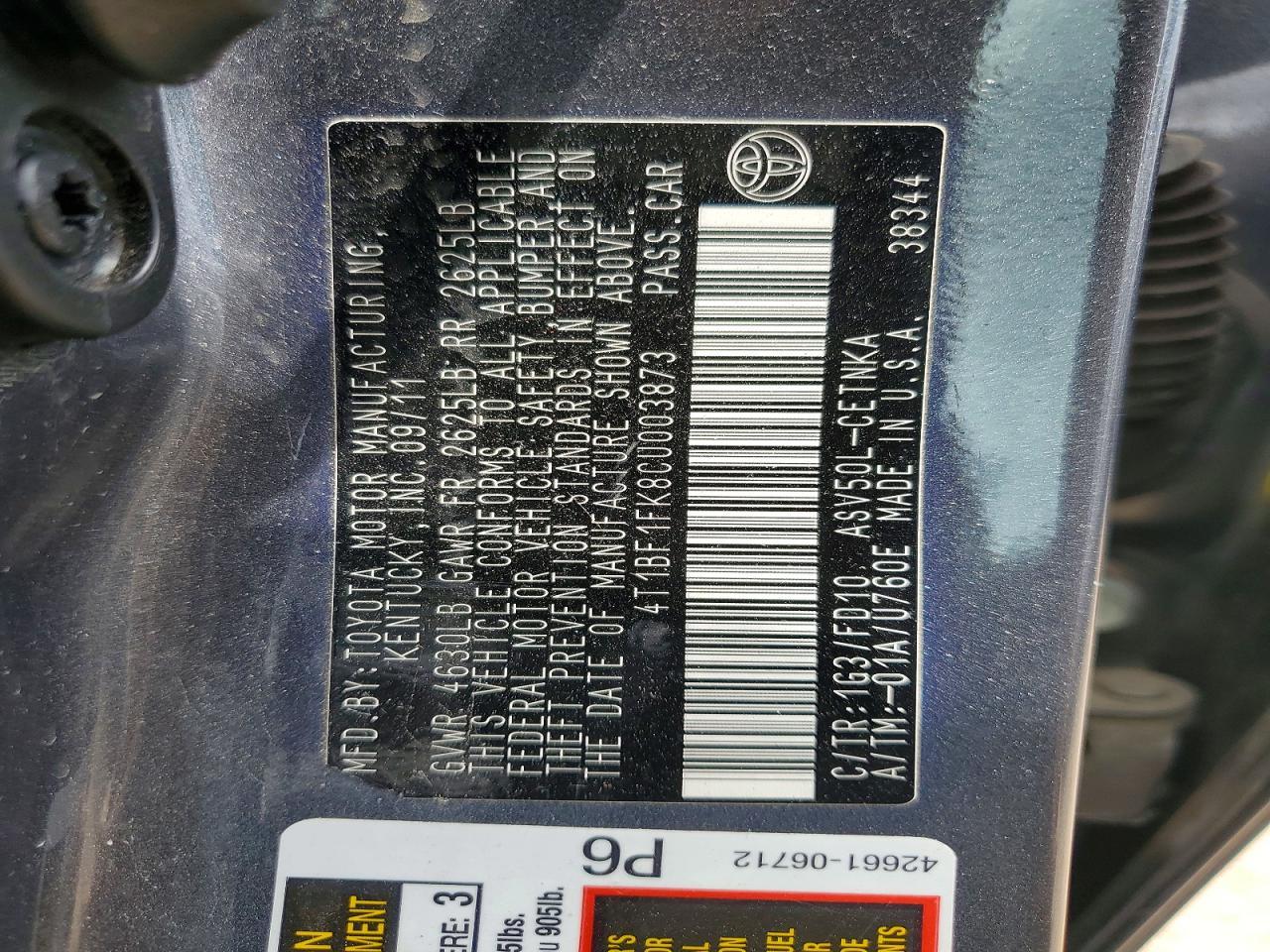 2012 TOYOTA CAMRY