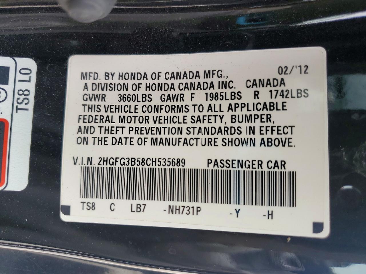 2012 HONDA CIVIC
