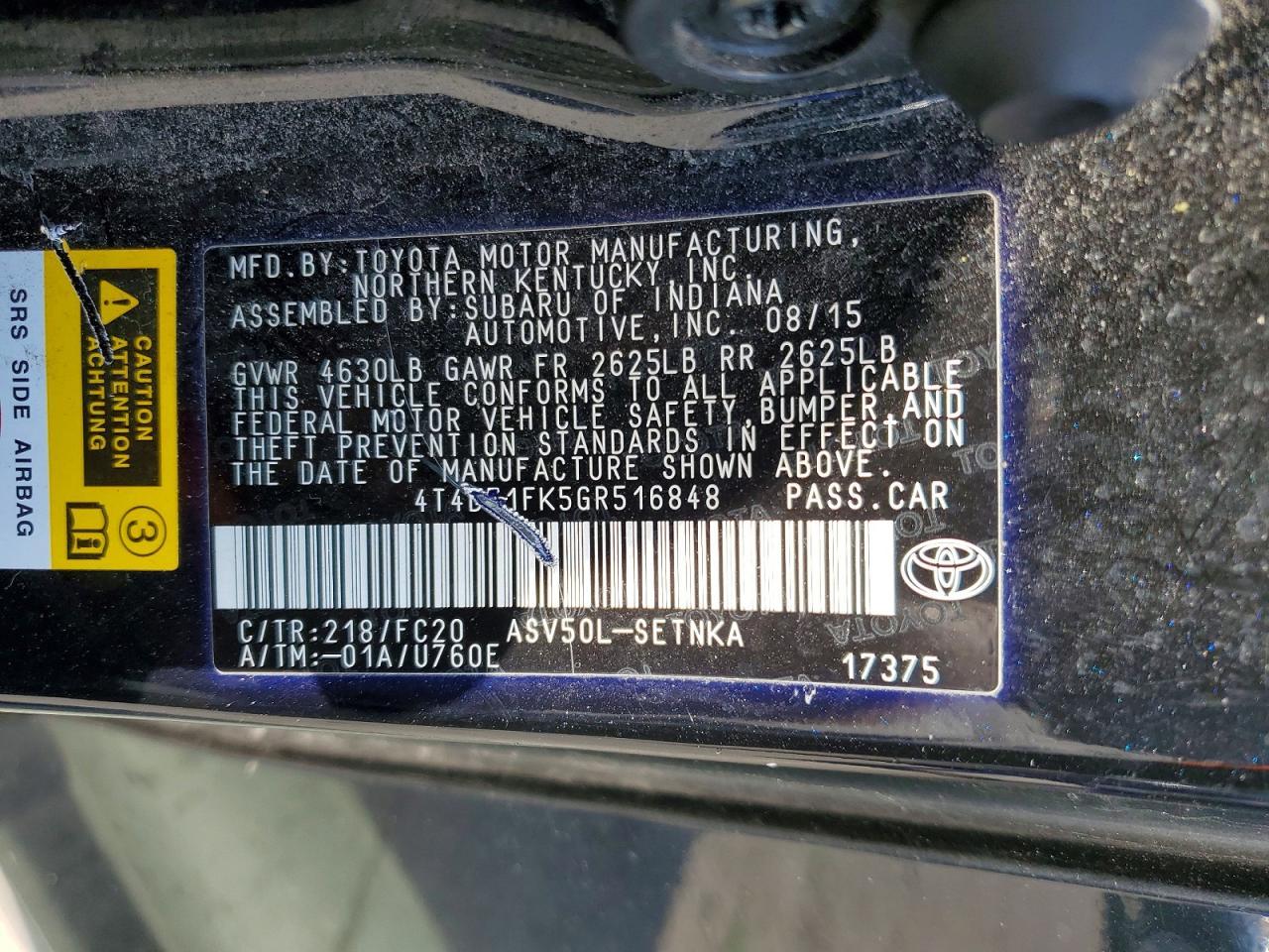 2016 TOYOTA CAMRY