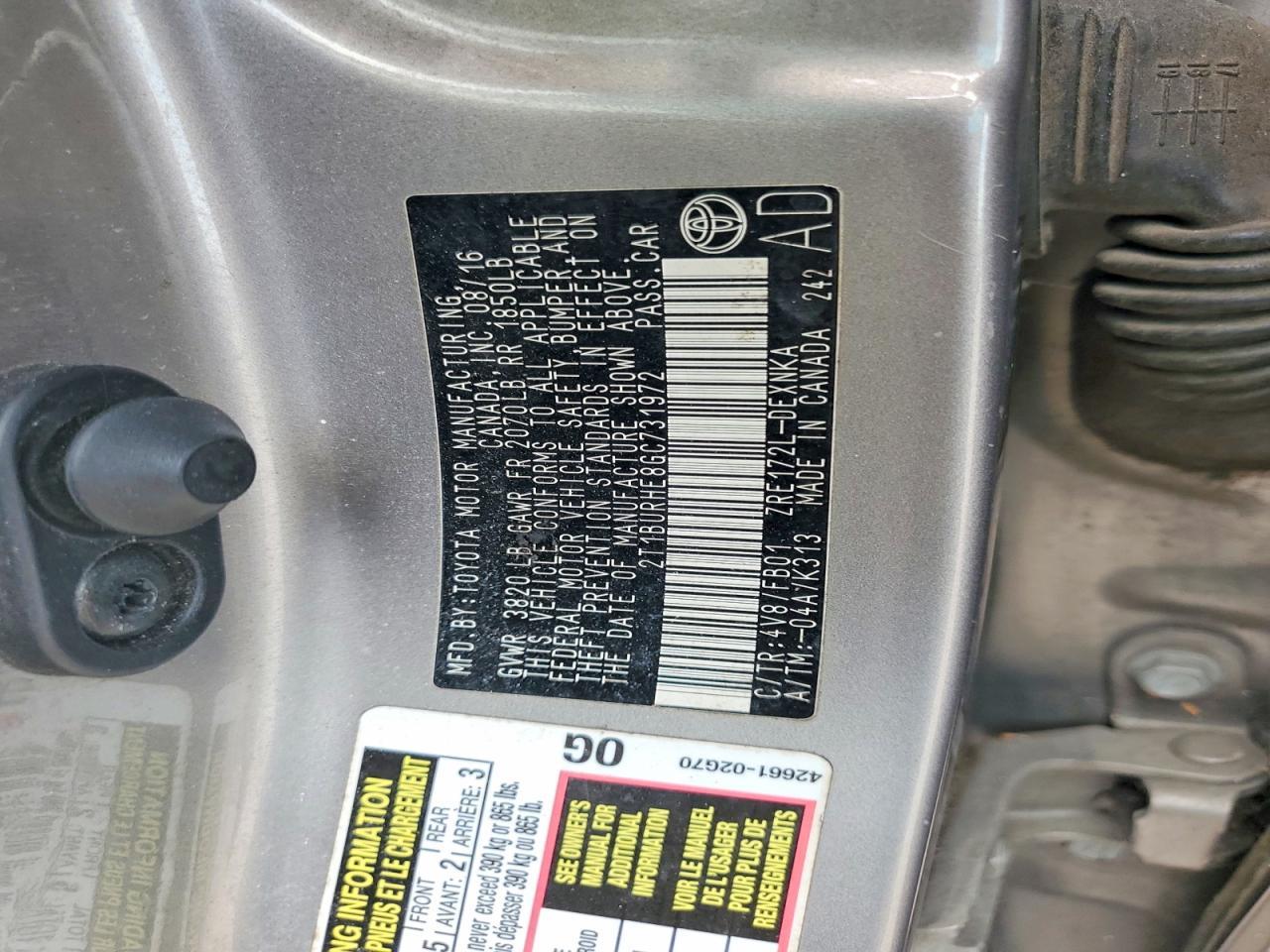 2016 TOYOTA COROLLA
