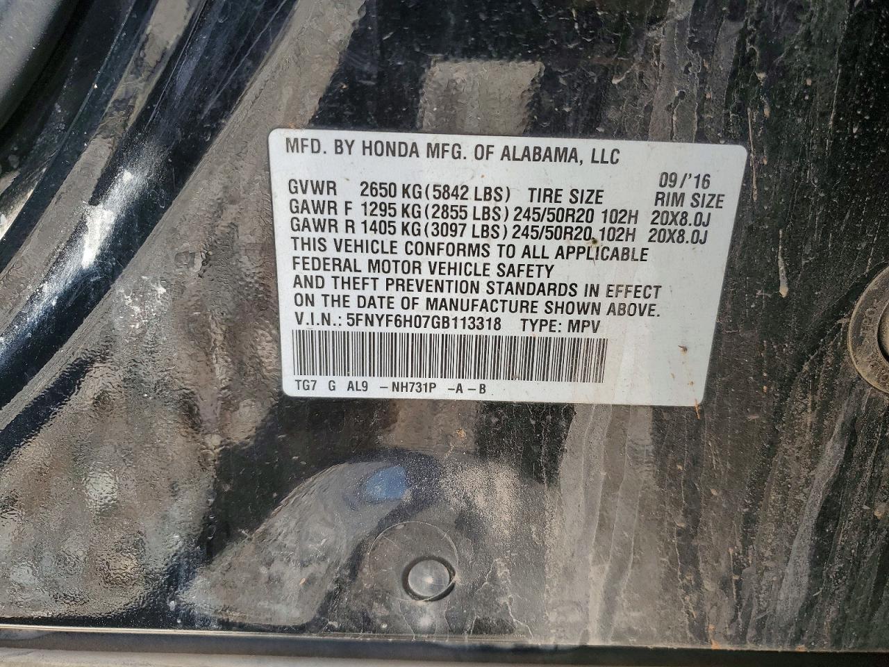 2016 HONDA PILOT