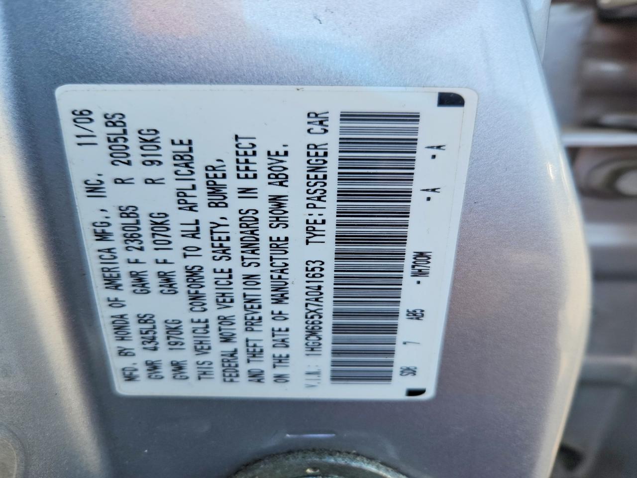 2007 HONDA ACCORD