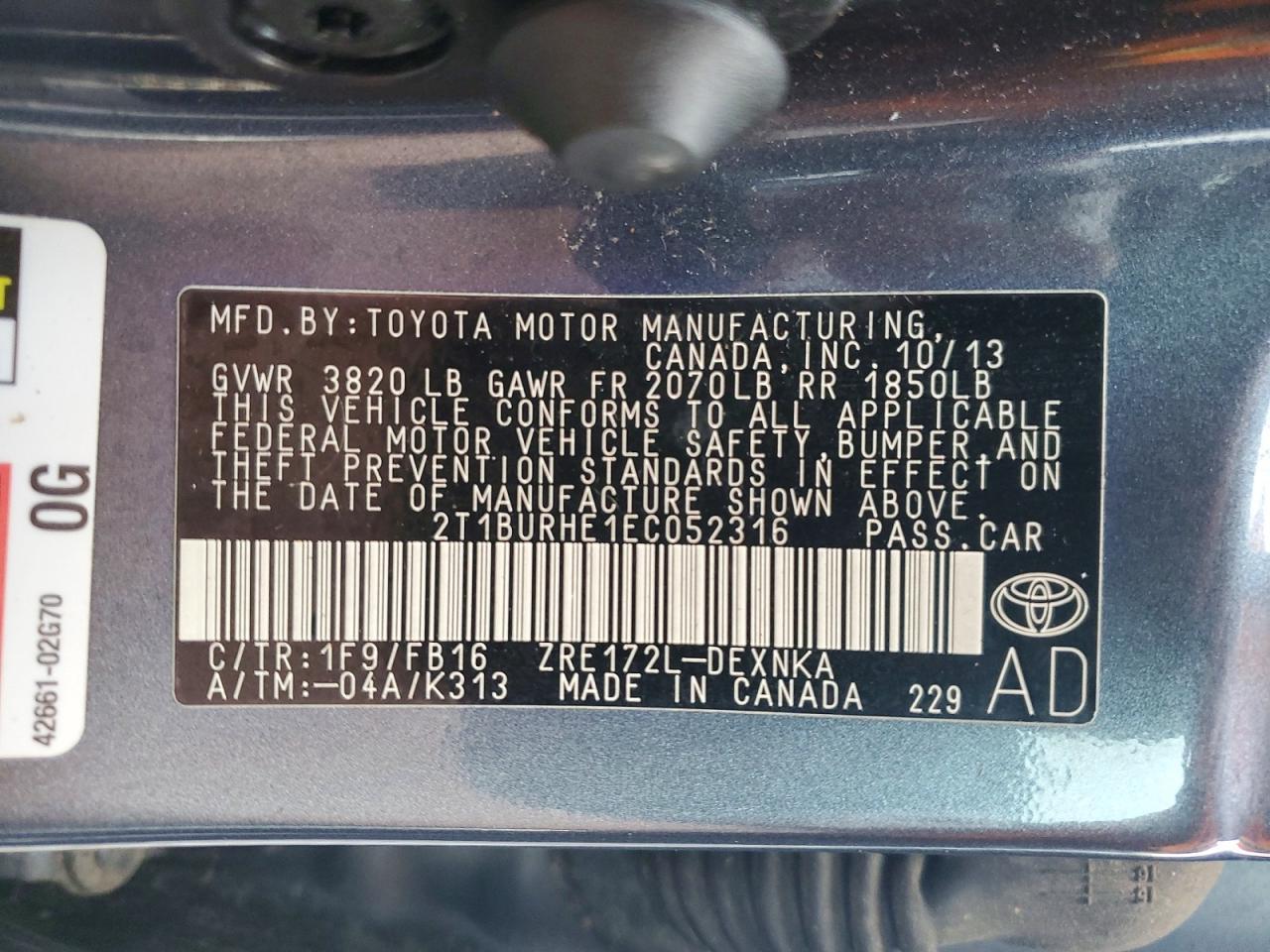 2014 TOYOTA COROLLA