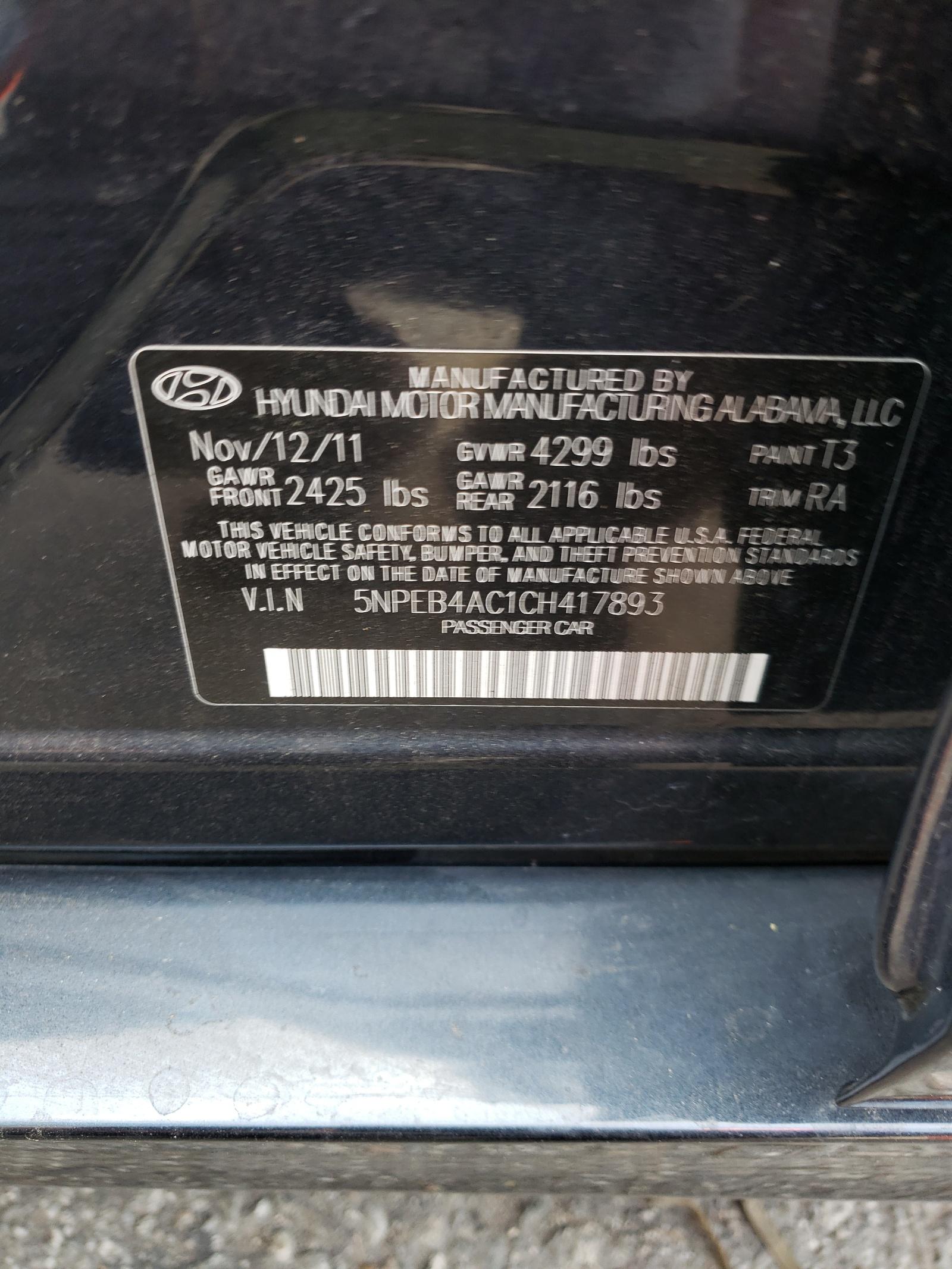 2012 HYUNDAI SONATA
