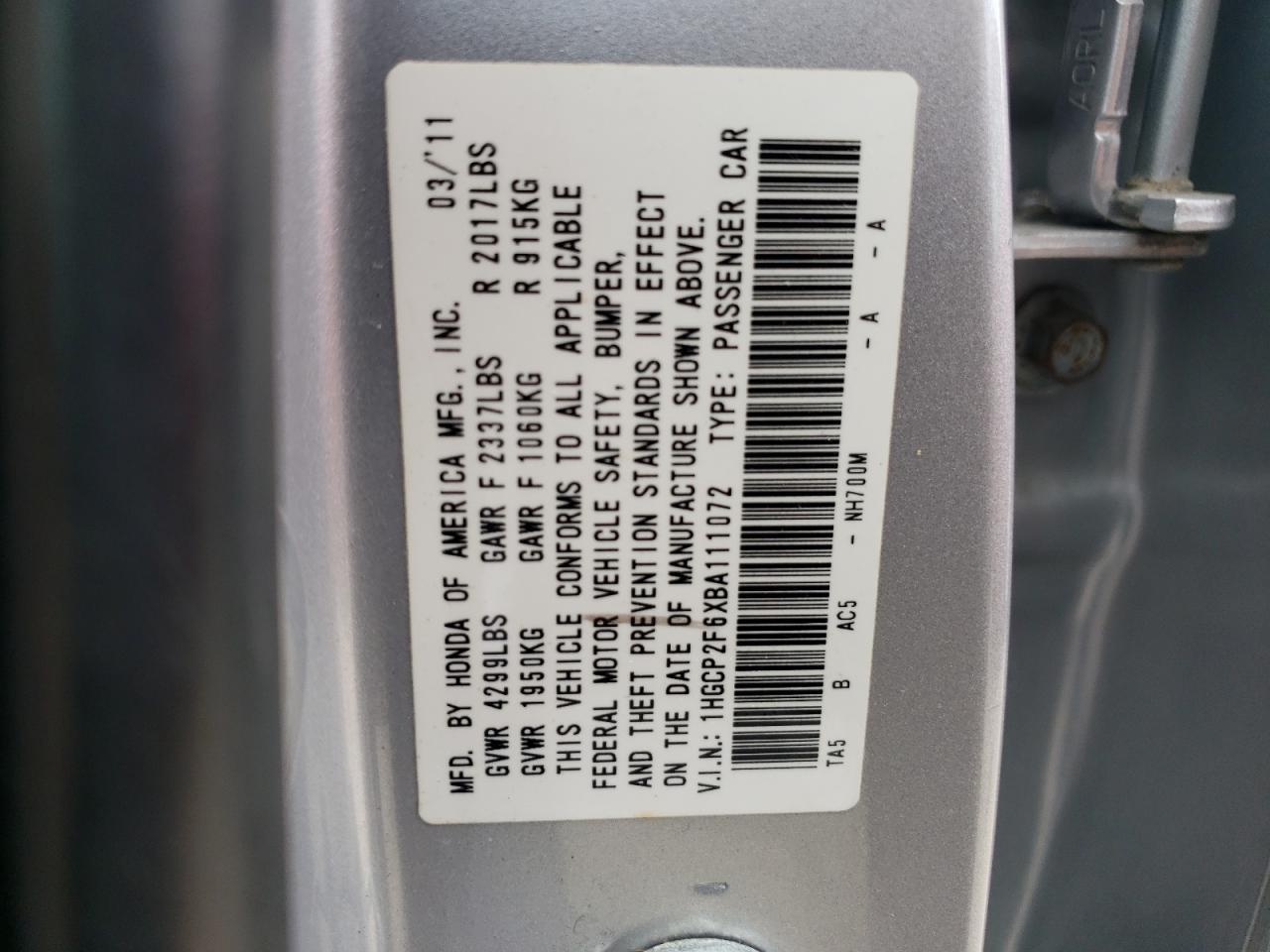 2011 HONDA ACCORD