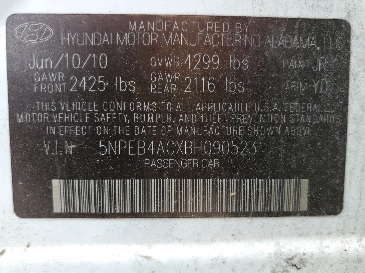 2011 HYUNDAI SONATA