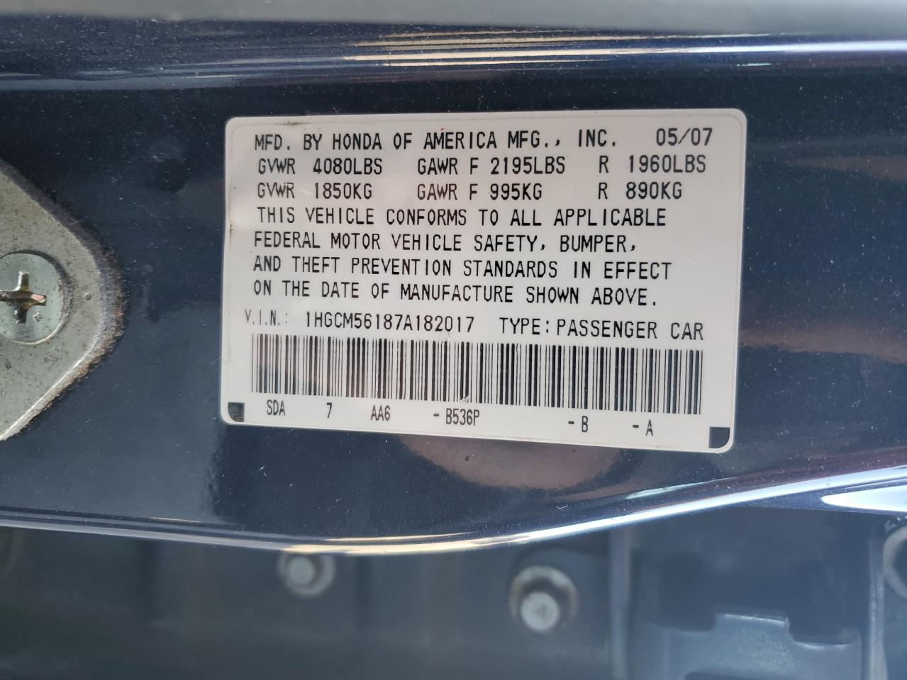 2007 HONDA ACCORD