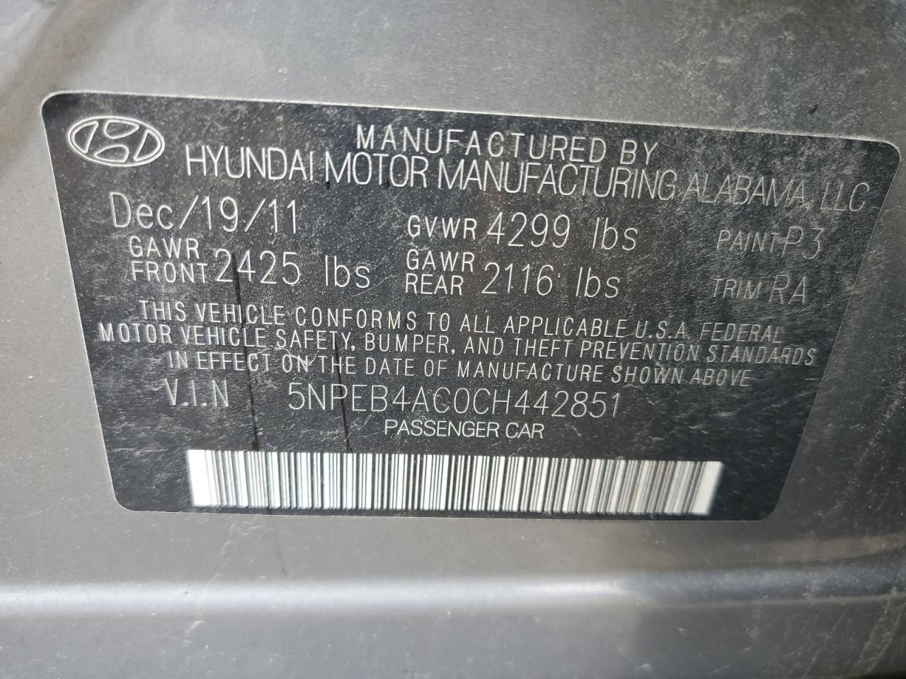 2012 HYUNDAI SONATA