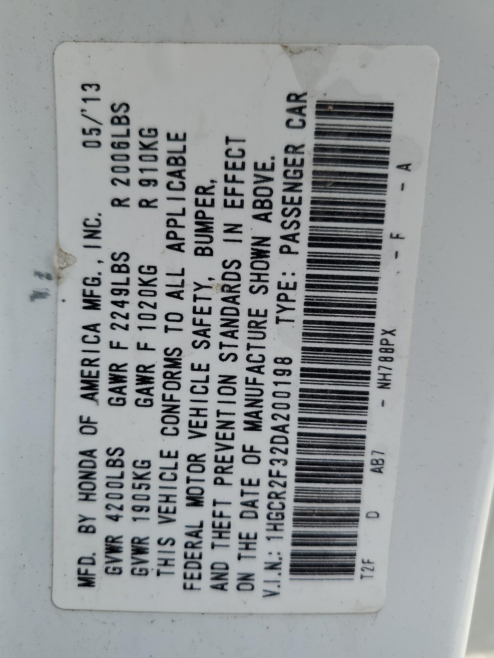 2013 HONDA ACCORD