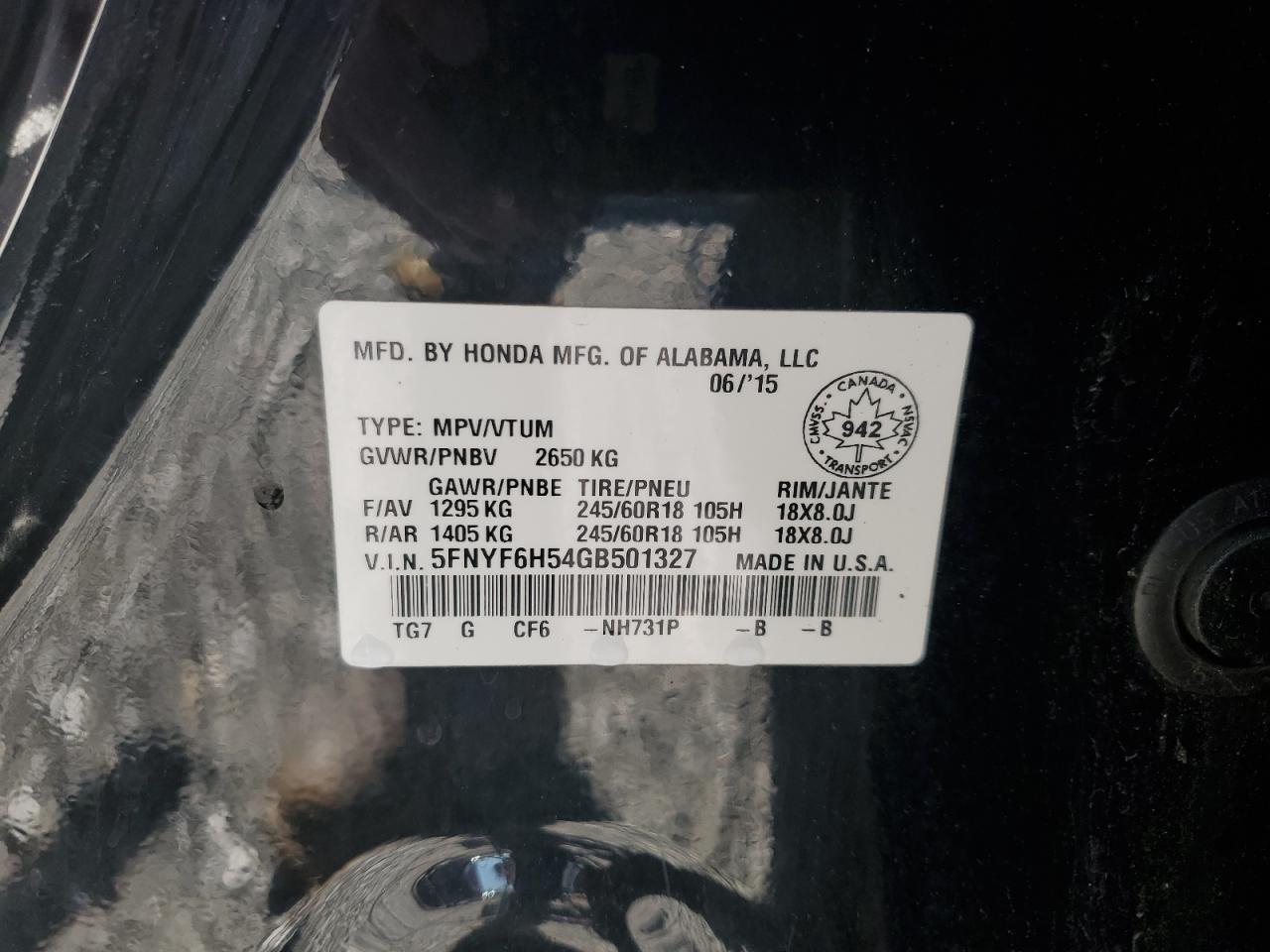 2016 HONDA PILOT
