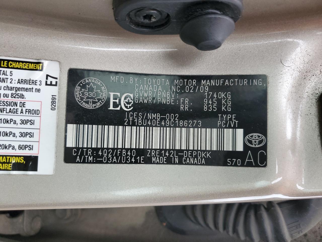 2009 TOYOTA COROLLA