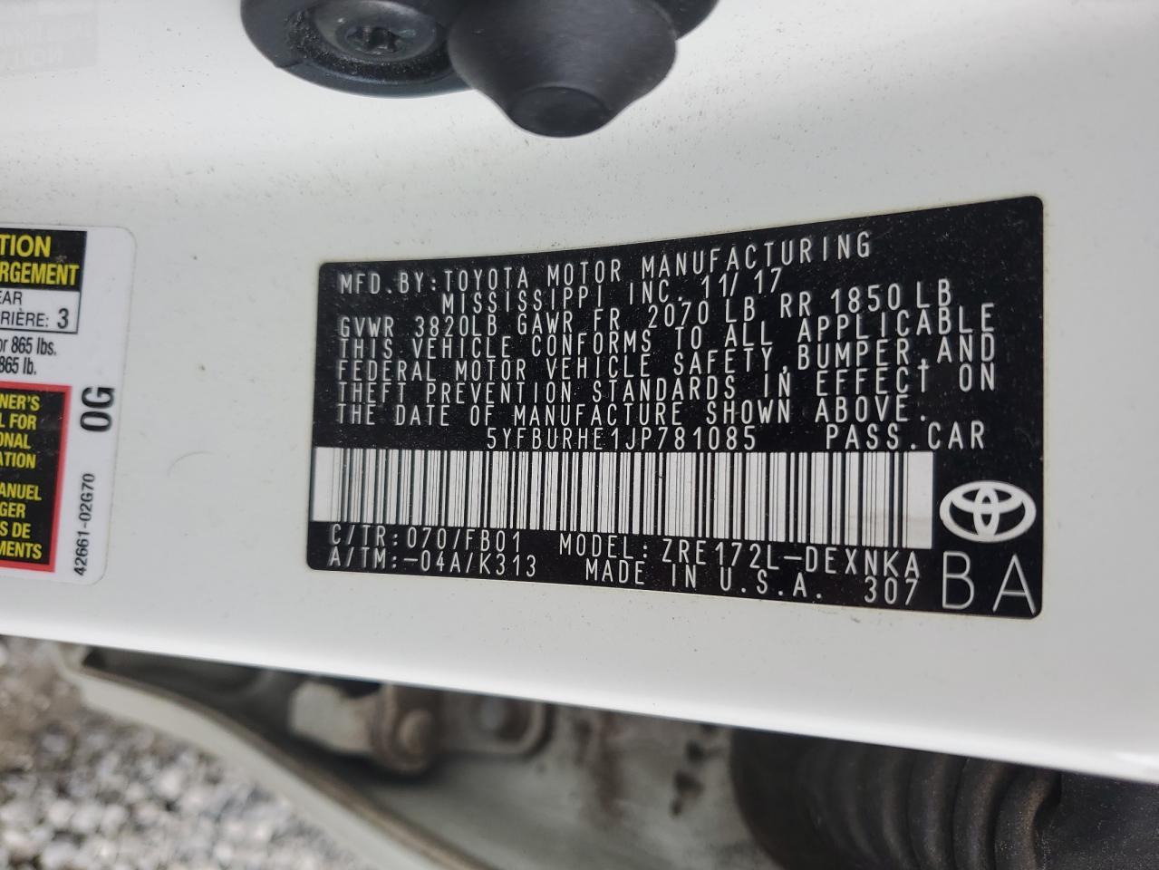 2018 TOYOTA COROLLA