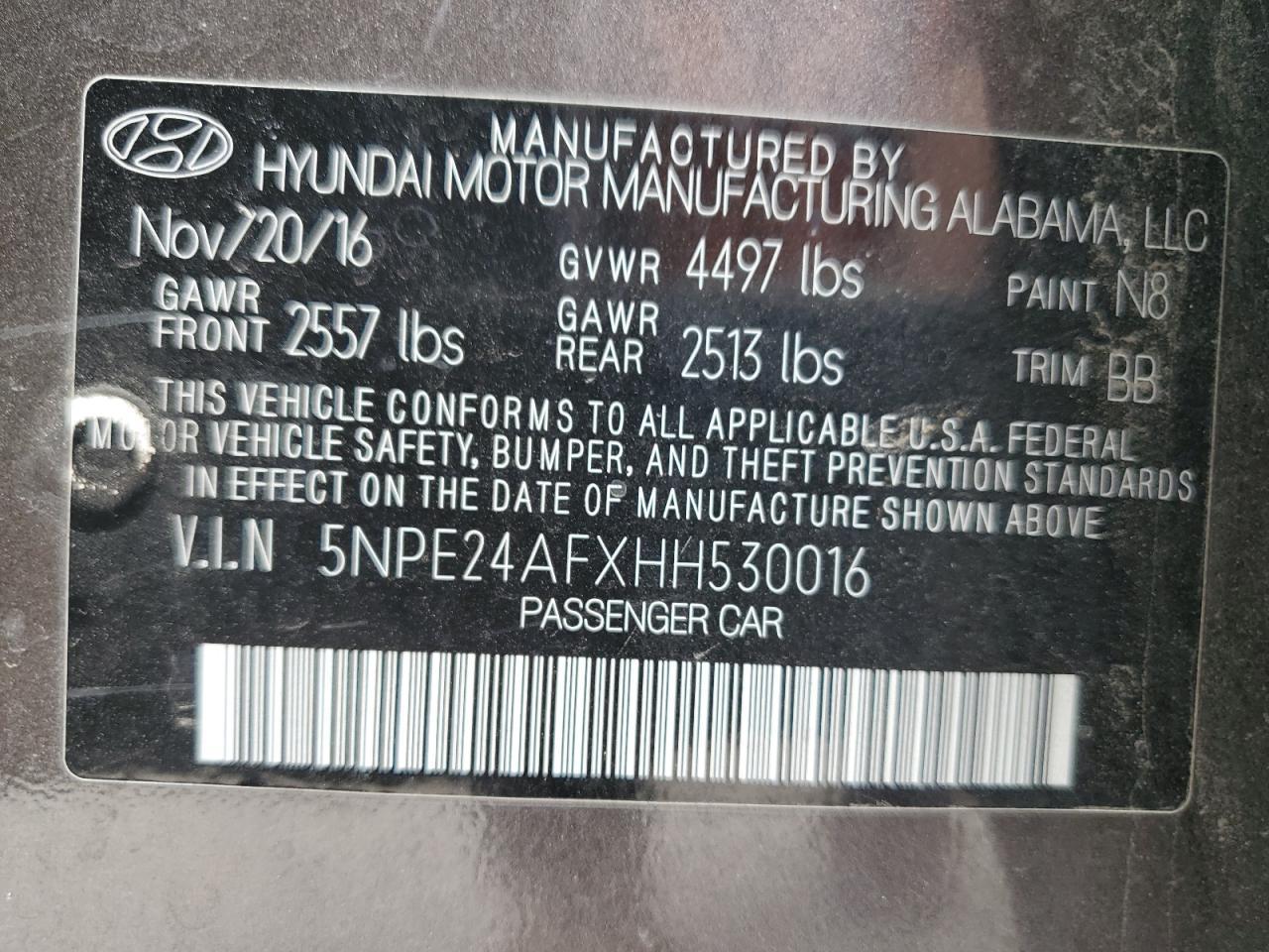 2017 HYUNDAI SONATA