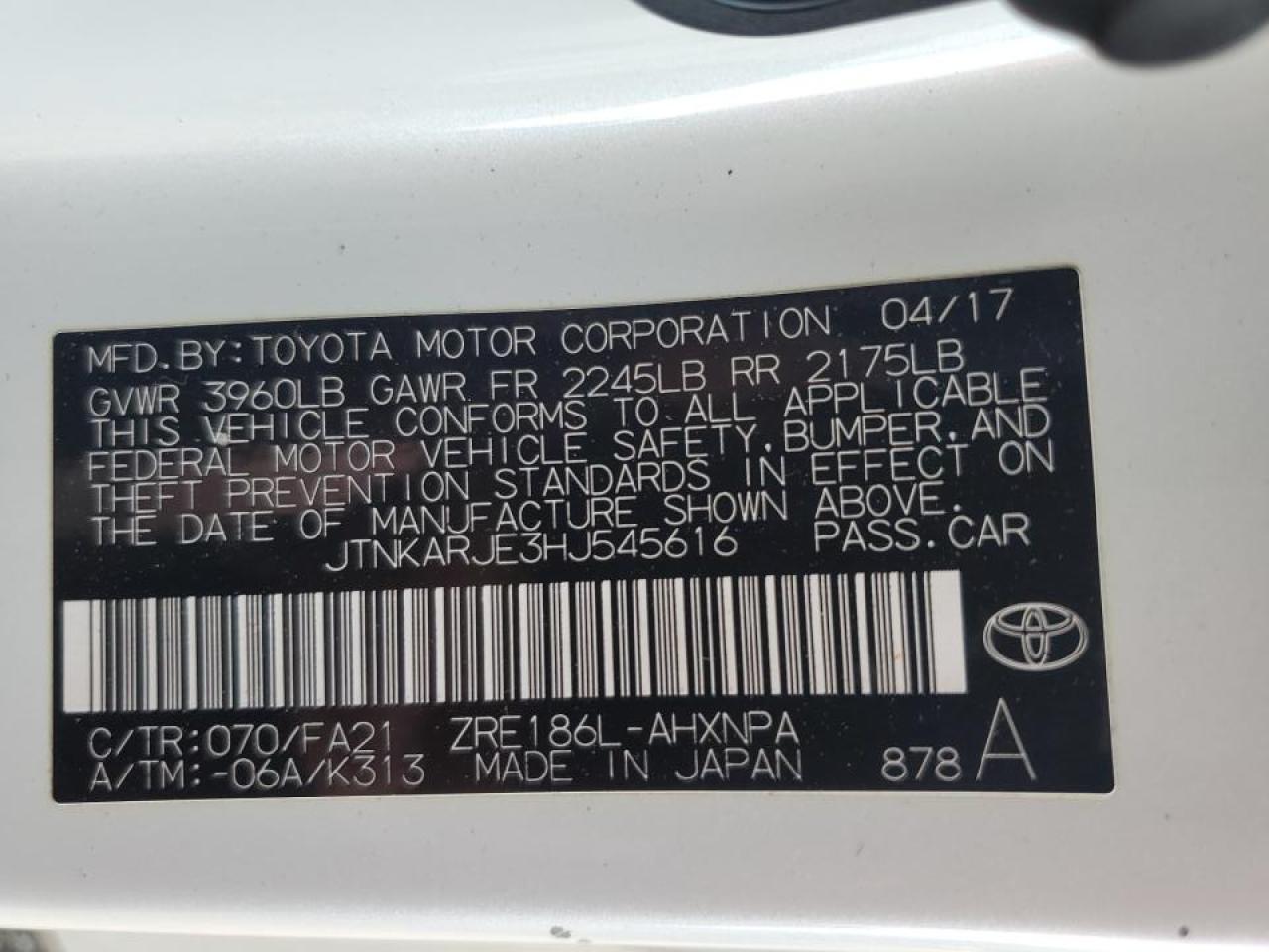 2017 TOYOTA COROLLA
