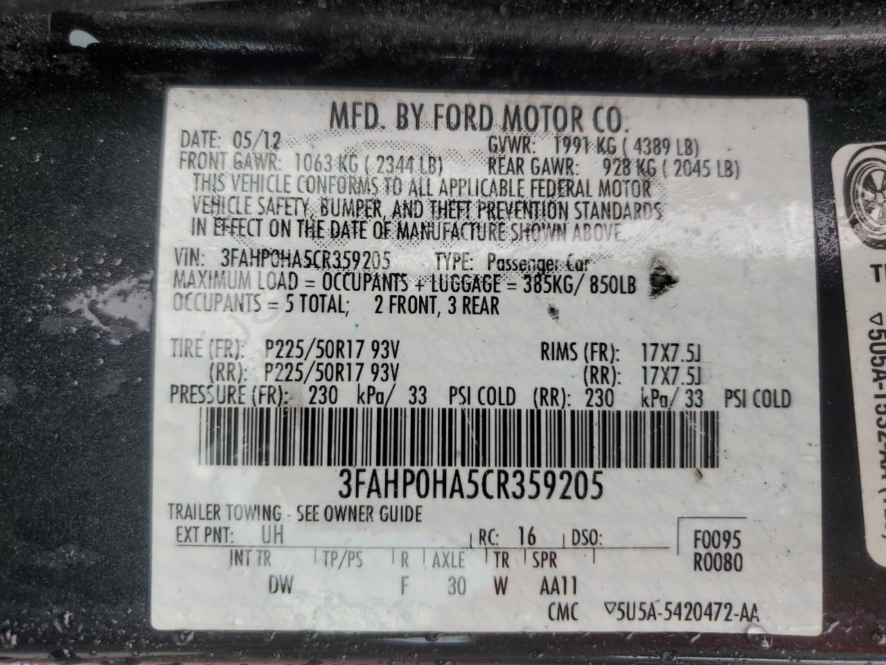 2012 FORD FUSION