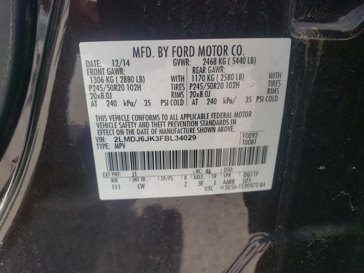 2015 LINCOLN MKX