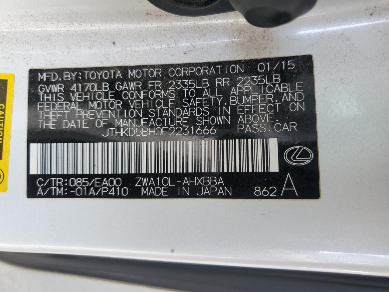 2015 LEXUS CT 200